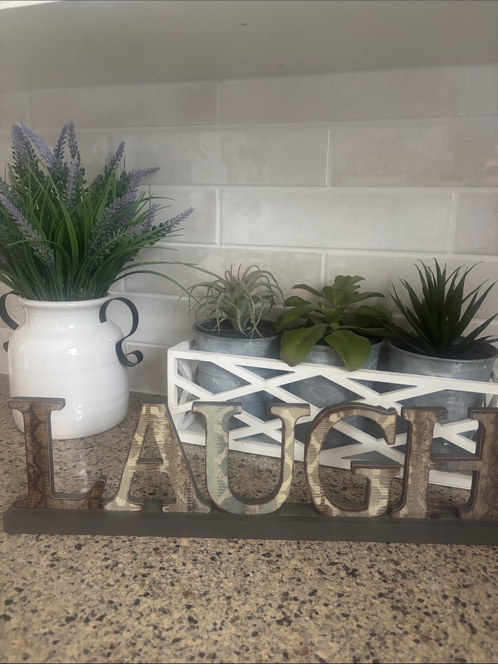 'LAUGH' Decorative Wooden Block Sign Home Decor Farmhouse MultiTone Neutral Hues